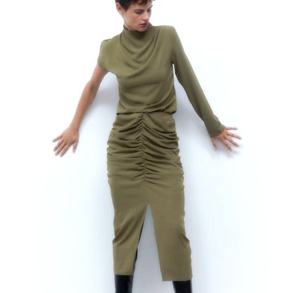 Zara Dresses & Skirts - ZARA DRAPED SKIRT LIGHT KHAKI/ZARA FORMAL MIDI SKIRT/ZARA OFFICE SKIRT